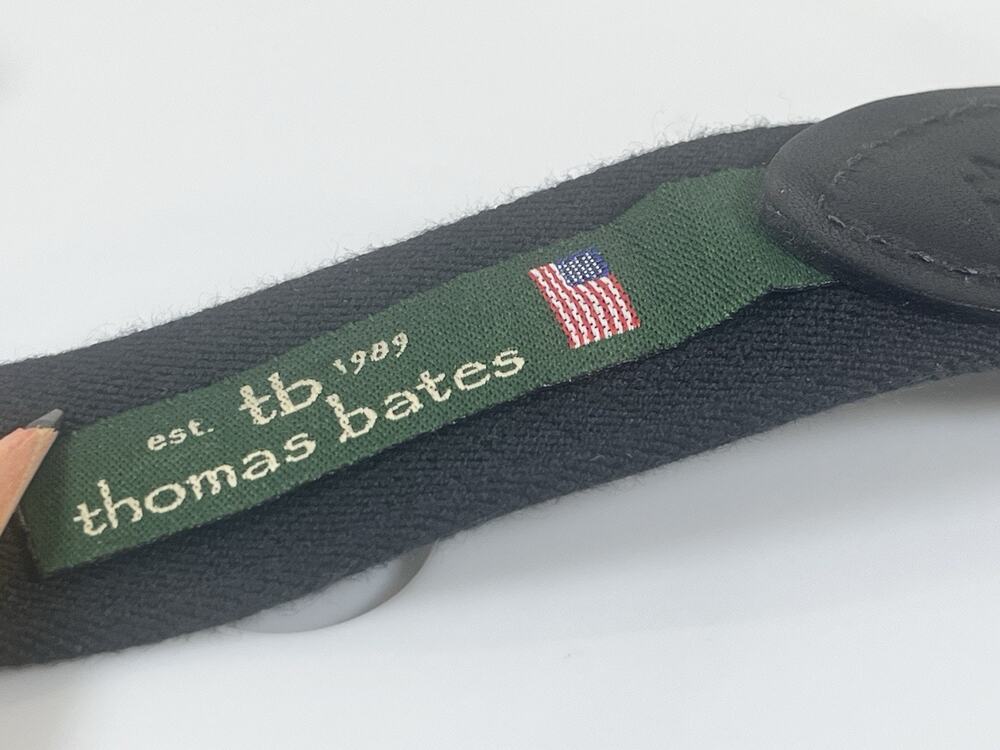 Thomas Bates Mens Black Webbed Canvas Belt Leather Trim Size 42 USA Made